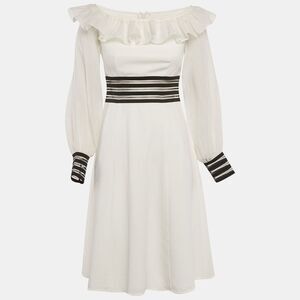 Zayan The Label White Crepe Mesh Detail Sleeve Short Dress S